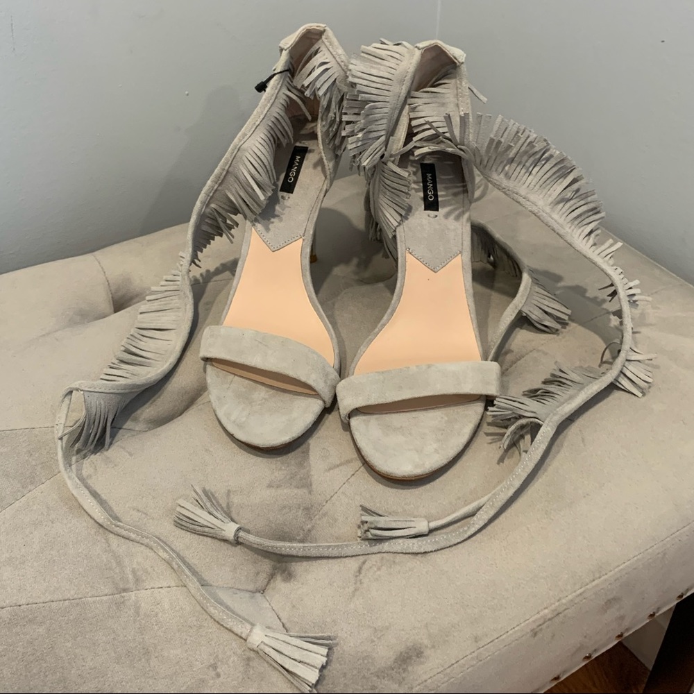 Mango grey fringe faux leather lace up heels